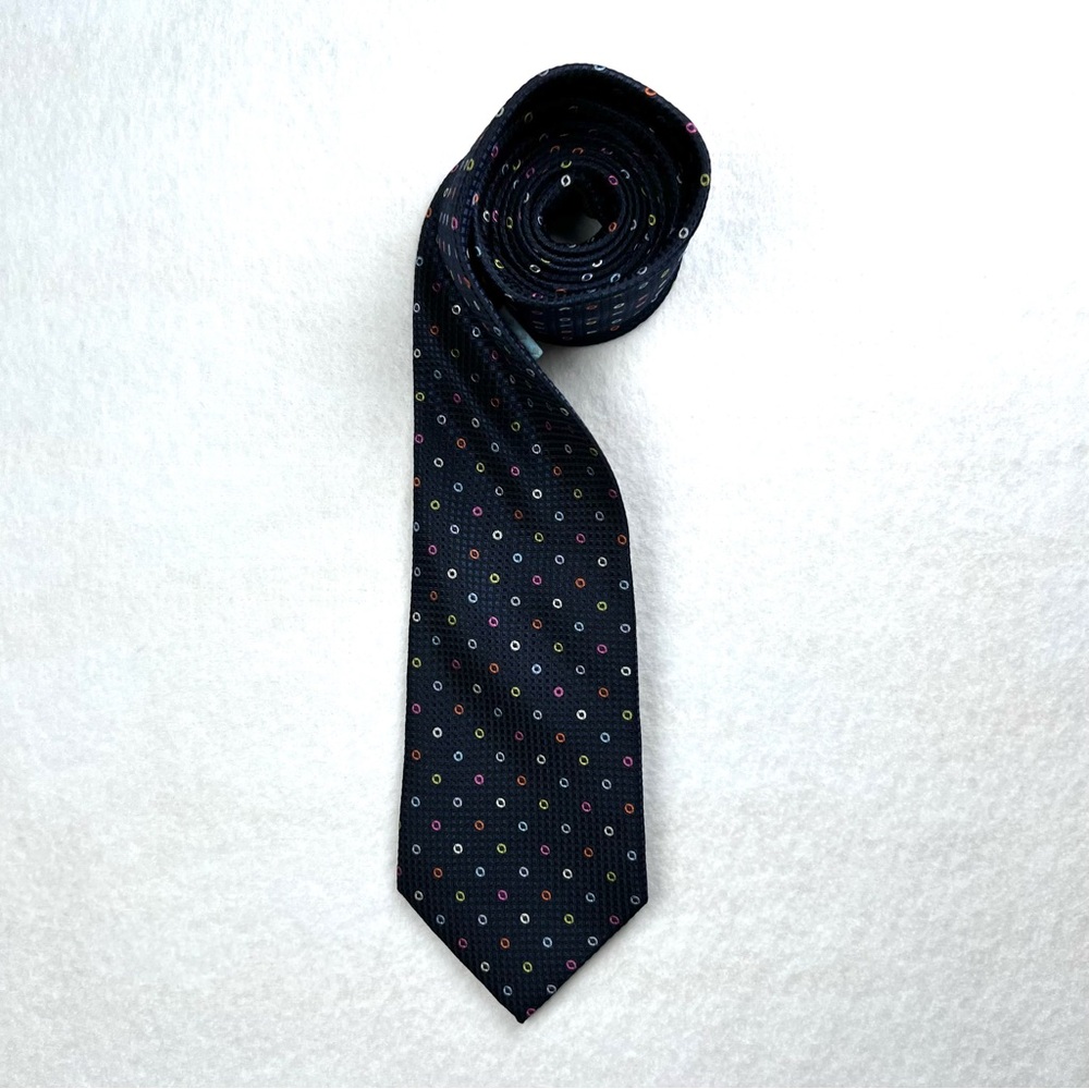 Bruno Marchesi Blue w/ Confetti Circle Dot 100% Silk Necktie Contemporary Modern